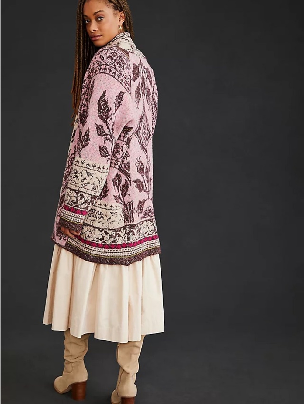 By Anthropologie  Cozy Pink & Cream Patterned Open Cardigan - Picture 4 of 9